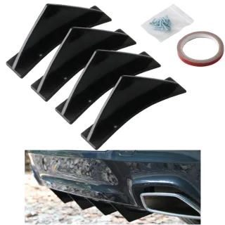 4x Shark Fin für Heckstoßstange / Diffusor in Schwarz (gebogene Bauform) für alle Fahrzeuge