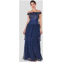Goddiva Maxikleid Scallop Bardot Ruffle Mesh Maxi langes Kleid