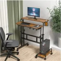 OUNUO Computertisch Höhenverstellbar Laptoptisch mit Rollen und kippbarer Tischplatte