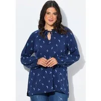Ulla Popken Longshirt Shirt Schwalben A-Linie Rundhals Langarm Rüschen
