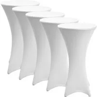 Beautissu Stehtischhusse Stretch Stehtisch Bistrotisch Husse, Ø80-85cm, Weiß, 5er Set, Verstärkung im Fußbereich & 40°C waschbar, rutschfest & bügelfreie