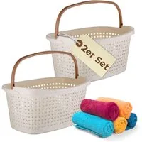 GarPet Wäschekorb 2er Set Wäschekorb mit Henkel 40 L Wäsche Box Wanne Sammler Plastik