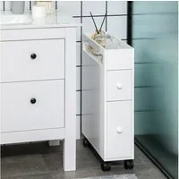 HOMCOM Badkommode Badezimmerschrank mit Rollen, 2 Schubladen (Badrollwagen, 1 St., Nischenschrank), für Bad, 16 x 49,5 x 66 cm, Weiß