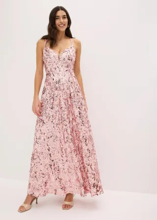 bonprix Abendkleid mit Paillettenstickerei, rosa, Gr.50, Maxikleid mit Paillettenstickerei und doppelten Spaghetti-Trägern