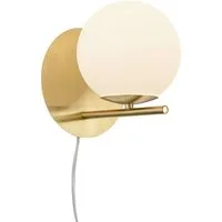 TRIO Leuchten LED Wandleuchte mit Schalter, Kabel & Stecker, Höhe 21cm, dimmbar, LED wechselbar, Warmweiß, Retro Wand Nachttischlampe für innen mit Glas-Kugel inkl. Leuchtmittel
