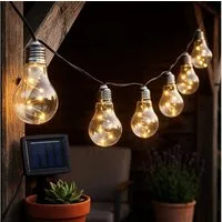 Spetebo LED-Lichterkette LED Solar Lichterkette mit 10 Glühbirnen auf 450 cm mit 2 Leuchtmodi, 10-flammig, Automatische Einschaltung bei Dämmerung