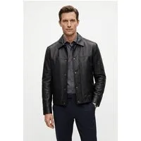 BOSS ORANGE Lederjacke Joban Glattes Nappaleder, Regular Fit, Metall-Schriftzug