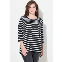 Ulla Popken T-Shirt Shirt Ringel A-Linie Rundhals Zierfalten 3/4-Arm