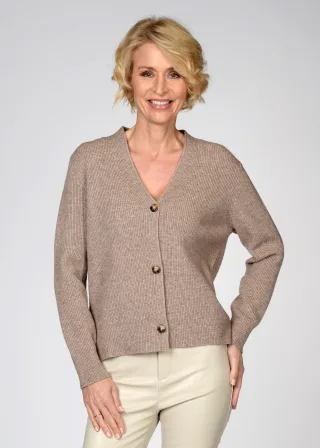CLARINA - V-Cardigan, 1/1 Arm, uni taupe mel. - Gr. - 44