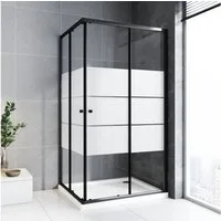 Boromal Eckdusche Schwarz Duschkabine 90 x 90 80 x 80 100 x 100 75 x 90 75 x 75, BxT: 80x80 cm, Sicherheitsglas 5mm, Eckeinstieg Schiebetür Milchglas,  Alurahmen, Aluprofile, Magnetverschluss
