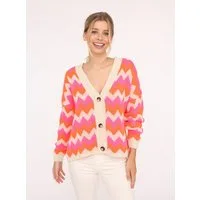 Zwillingsherz Strickjacke Langarm, Zick-Zack-Muster, Knopfleiste, tiefer V-Ausschnitt