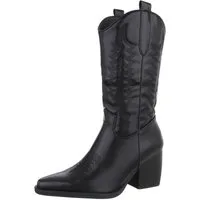 Ital-Design Damen Cowboyboots Western Westernstiefel (87379000) Blockabsatz Stiefel in Schwarz