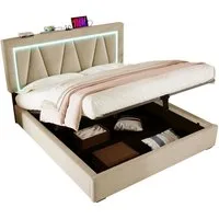 BlingBin Boxspringbett Stauraumbett Polsterbett (1-St., Funktionsbett mit Bettkasten und Lattenrost 140x200cm), Doppelbett inkl. Farbwechselnde LED-Beleuchtungsleiste