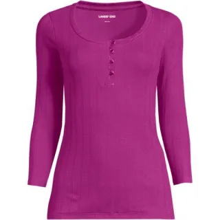 Henley-Shirt mit 3/4 Ärmeln, Damen,  Pink, Baumwoll-Mischung, by Lands' End