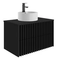 UEV Waschtisch mit Unterschrank hängend Rundes Keramikwaschbecken (Komplett-Set Badmöbel, Badezimmmer Schrank, mit Wasserhahn und Pop-up-Ablassventil Aufsatz-Waschbecken), Soft-close Schubladen,Waschbeckenunterschrank mit 2 Schubladen