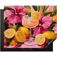 MuchoWow Herd-Abdeckplatte Getränk - Blumen - Gelb, Vinyl, (1 tlg), Abdeckung Induktionskochfeld Schutzmatte, Küche Deko, 65x52 cm