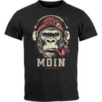 Neverless Print-Shirt Herren T-Shirt Moin Schriftzug Gorilla Möwe Musik Aufdruck Brustprint mit Print
