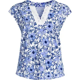 Baumwolle/Modal-Shirt mit Lochstickerei für Damen, Damen, size: regular, Blau, Elasthan/Baumwoll-Mischung/Baumwolle Modal, by Lands' End