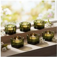 Levandeo® Teelichthalter, 6er Set Teelichthalter Blume Grün Kerzenhalter Frühling Kerzenglas