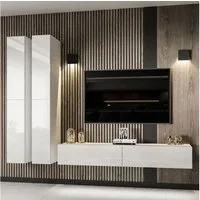 ALLHOUSE24 Wohnwand AURA III 175 cm Breite Hängende Schrankwand weiß Hochglanz/weiß BERLIN, 3x TV Schrank, Breite: 175 cm