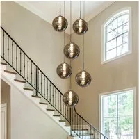 ZMH Pendelleuchte 1/3/4/6/10-flammig, Hängelampe mit Glaskugeln Ø 15 cm,G9 LED, Glaskugel Hochwertige Design, LED wechselbar, 6-Flammig Grau Esszimmerlampe Schlafzimmer