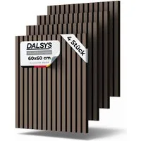 Dalsys Wandpaneel Akustikpaneele, BxL: 60x60 cm, (für Schallschutz in Büro- & Wohnräumen - Akustik Paneele - Holzpaneele, 4-tlg) 3D Wandverkleidung innen mit Lamellen Walnuss