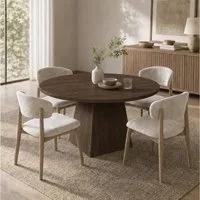 GarveeMore Esstisch Runder Küchentisch 120cm Beistelltisch Wohnzimmertisch Säulen-Esstisch (1-St), dicke Tischplatte und quadratischer Fuß, Bietet Platz für 4–6 Personen