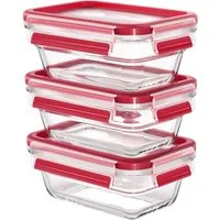 Emsa Aufbewahrungsschüssel Clip & Close Glas, Glas, Polyprophylen (PP), (Set, 3-tlg), 0,45 Liter, rechteckig, Stapelkante, backofenfest, dicht