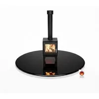 HOOZ Bodenschutzplatte Funkenschutzplatte aus 6mm ESG Ø90cm, rund mit Facettenschliff Schwarz, Kamin Glas, 1-St., belastbare Glasauflage, Glasplatte, Schutzglas, Bodenschutzglas für Kamin, Ofen und Boden