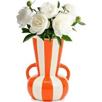 matches21 HOME & HOBBY Dekovase Blumenvase bunt gestreift, orange weiß in Ø 11x16 cm (1 St), Moderne Keramik Vase als Wohnzimmerdeko