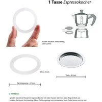 WestCraft Küchenmaschinen Zubehör-Set Ersatz Silikon Dichtungsring Sieb Espresso Kocher mit 1 2 3 6 Tasse, Zubehör für alle Espressokocher mit DIN Norm, 2x Ersatzring (51mm) + 1x Sieb (46mm) für Espressokocher mit 1 Tasse