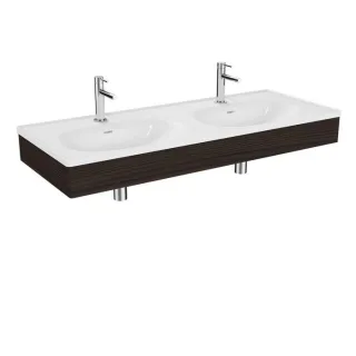 VitrA Equal Doppelmöbelwaschtisch-Set 64095 130x52cm, mit Möbelwaschtisch asymmetrisch, weiß, mit Holzblende ulme