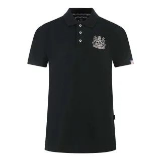 Aquascutum - Poloshirt für Herren/Damen Unisex, Ärmel mit Markenschriftzug (Schwarz)