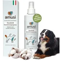 Amusi Fellpflege Hund - Entfilzungsspray Hunde hypoallergene Formel auf Pflanzenölbasis, 250 ml, (Fellspray Hund und nährende Wirkung für alle Felltypen), Hundeparfüm mit antistatischer Wirkung