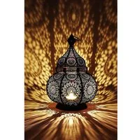 Marrakesch Orient & Mediterran Interior Teelichthalter Orientalisches Windlicht Lamis handgemacht aus Metall in Schwarz 30 cm (1 St), Handarbeit