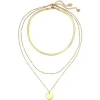 Hey Happiness Edelstahlketten-Set Layer, Mehrreihige Choker Kette mit Kreis, Plättchen Kette Schlange, Damen Edelstahl Kette wasserfest