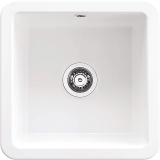 Neuesbad 1-Becken Keramikspüle ohne Abtropffläche, Weiß, 456X457X203 mit Zubehör NB1DEZCU610B1