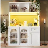 Flieks Küchenbuffet mit LED-Beleuchtung, Glas-Schiebetüren und Schubladen (1-St., B120/T35/H167 cm) Hochschrank Küchenschrank Geschirrschrank mit verstellbare Ablagen