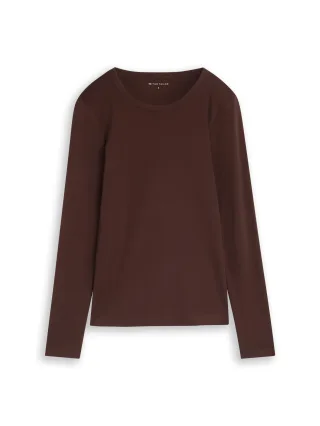 Tom Tailor - Basic Langarmshirt aus Baumwolle java dark brown - Gr. - XL