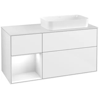 Villeroy und Boch Finion Waschtischunterschrank G271GFGF 120cm, Abdeckplatte white matt, Emotion, Regal links Glossy white lacquer, Glossy white lacquer