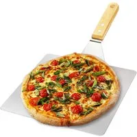 com-four Pizzaschieber Pizzaschaufel aus rostfreiem Edelstahl, Pizza- und Kuchenheber mit Holzgriff