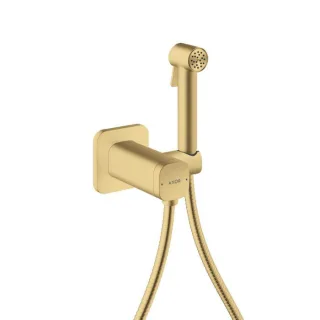 hansgrohe AXOR Bidette Showers Bidette Duschkopf 29243250 1 Strahlart softsquare für Mischwasser mit Duschkopfhalterung und Duschschlauch 1,25 m, Brushed Gold Optic