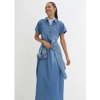 bonprix Jeanskleid für warme Tage, mit kurzem Arm, aus Baumwolle, mit Hemdblusenkragen