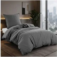wometo Bettwäsche Stone Washed 135x200 Renforcé, Baumwolle, 2 teilig, OEKO-TEX®, 100% Baumwolle, Bettwäsche im Knitterlook mit Stehsaum