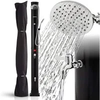 Arebos Solardusche 40 L Solar-Gartendusche mit Handbrause, Thermometer & Fußdusche (Komplett-Set, Schwarz/Silber), inkl. Abdeckhaube