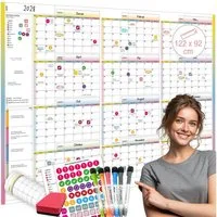 TOBJA Jahresplaner PlanMaster XL – XXL Whiteboard Jahresplaner 122×92 cm inkl. Set, Projektplaner abwischbar mit Stickern, Stiften & Schwam