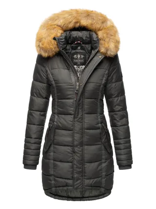 Navahoo Damen Winterjacke Papaya – Figurbetont, Warm & Mit Abnehmbarem Kunstfellkragen