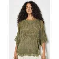 Apricot Spitzenshirt Top aus Baumwollmischung mit Häkelstickerei