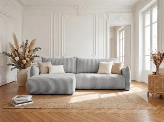 Ecksofa Schlafsofa MAILAND in Stoff Tilia Grau Ottomane Links