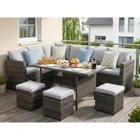 MeXo Gartenlounge-Set Lounge Gartenmöbelset für 8-10 Personen, (Outdoor Garten-Essgruppe, 7-tlg., 8 cm breitere Armlehnen, pflegeleichte Polywood-Tischplatte), Belastbarkeit pro Sitzplatz bis zu 140kg, für Terrasse Garten